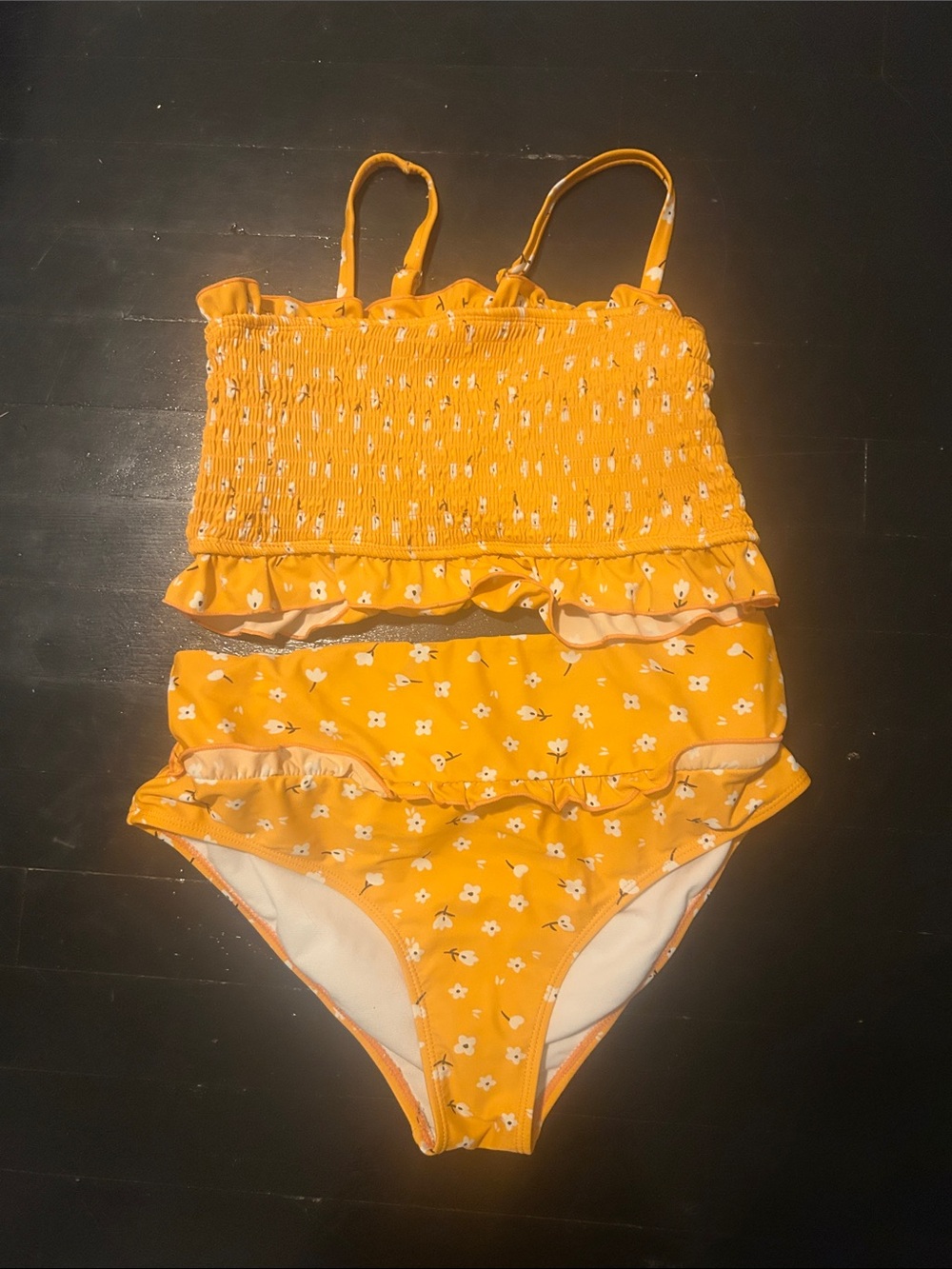 Yellow Floral Ruffle Two-Piece Swimsuit